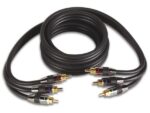 HIGH-QUALITY RCA (COMPONENT-) VIDEO CABLE 1.5m. 2x 3 GOLD-PLATED RCA CONTACTS. GBR COLOUR MARK. METAL. BLACK