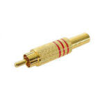 RCA PLUG MALE RED. TIP AND HOUSING GOLD-PLATED. SPRING CABLE GUIDE Ø6mm