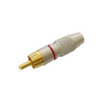 RCA PLUG MALE RED. TIP GOLD-PLATED. METAL HOUSING
