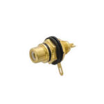 RCA PLUG FEMALE BLACK. GOLD-PLATED. ISOLATED. CHASSIS MOUNT