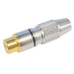RCA PLUG FEMALE BLACK. TIP GOLD-PLATED. METAL HOUSING. Ø6mm