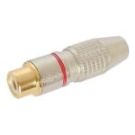 RCA PLUG FEMALE RED. TIP GOLD-PLATED. METAL HOUSING. Ø6mm
