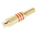 RCA PLUG FEMALE RED. TIP AND HOUSING GOLD-PLATED. SPRING CABLE GUIDE Ø6mm