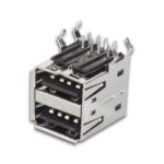 USB A FEMALE. DOUBLE CONNECTOR 90deg . PCB MOUNTING
