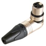 XLR FEMALE CABLE CONNECTOR. 3-POLE. RIGHT-ANGLE. NICKEL HOUSING. SILVER CONTACTS
