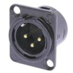 NEUTRIK - XLR MOUNTING CONNECTOR. 3-PIN MALE. GOLD PLATED. BLACK. D-SIZE