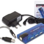 USB HUB, USB-B FEMALE TO 4 x FEMALE USB-A PORTS - WITH POWER ADAPTER