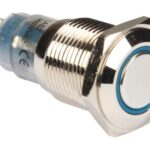 ROUND METAL PUSH BUTTON DPST 1NO 1NC - BLUE RING