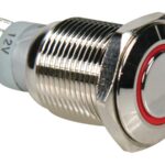 ROUND METAL PUSH BUTTON DPST 1NO 1NC - RED RING