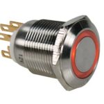 STAINLESS STEEL PUSH BUTTON SPDT 1NO 1NC - ORANGE RING - 19mm