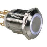 STAINLESS STEEL PUSH BUTTON SPDT 1NO 1NC - WHITE RING - 19mm