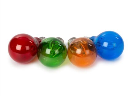 ΣΕΤ ΛΑΜΠΤΗΡΩΝ LED 4 ΧΡΩΜΑΤΩΝ COLOURED GLASS  /  Set of 4 LED bulbs in colored glass with E27 fitting, multicolored lamps for atmosphere in any room, ideal for parties, events, and decorative applications