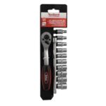 ΣΕΤ ΚΑΣΤΑΝΙΑΣ 1/4" 12τεμ.  /  12-piece socket wrench set with 1/4" quick release ratchet wrench and CRV sockets, including 4" extension for hard-to-reach places