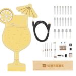 Κιτ συναρμολόγησης κοκτέιλ XL με 19 RGB LED και ξύλινη βάση, διαφημιστικό σετ με δωρεάν κολλητήρι και κόλληση, κίτρινη πλακέτα XL, εκπαιδευτικό και δημιουργικό κιτ    /    Soldering kit, XL cocktail with 19 RGB LEDs and wooden stand, promotional set with free soldering iron and solder, yellow XL PCB, educational and creative STEM kit