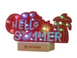 Κιτ συναρμολόγησης XL 'Hello Summer' με 19 RGB LED και ξύλινη βάση, διαφημιστικό σετ με δωρεάν κολλητήρι και κόλληση, κόκκινη XL πλακέτα τυπωμένου κυκλώματος, εκπαιδευτικό και δημιουργικό κιτ STEM    /    Soldering kit, XL ‘Hello Summer’ with 19 RGB LEDs and wooden stand, promotional set with free soldering iron and solder, red XL PCB, educational and creative STEM kit - Image 2